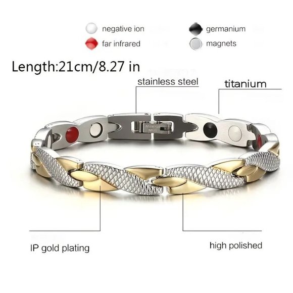 Two Tone Womens Titanium Steel Magnetic Therapy Bracelet Health Benefits. - Picture 3 of 4